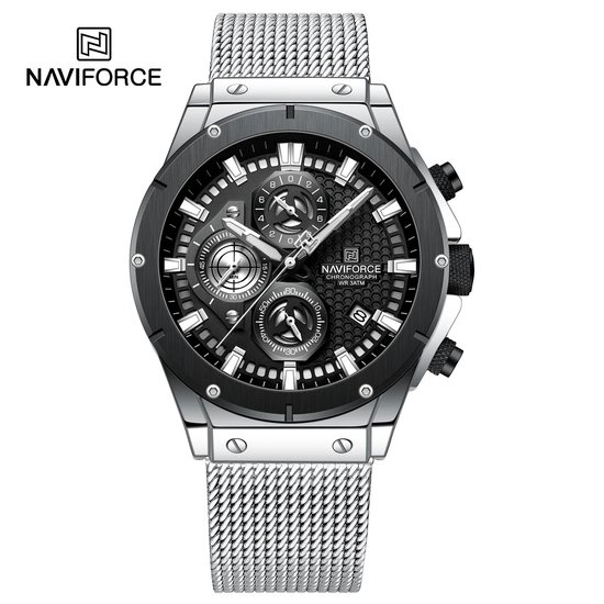 NAVIFORCE horloge voor mannen met zilveren metalen polsband