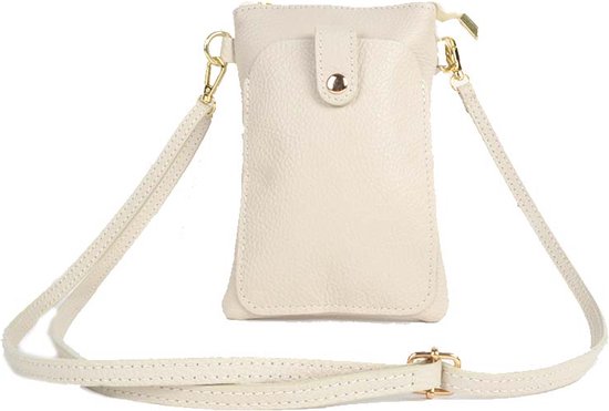 Sac pour téléphone en cuir Giuliano - beige - fabriqué en Italy