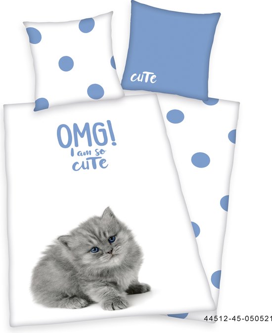 Katjes - Kittens - Dekbedovertrek "OMG I am So Cute" Maat. 135/200 cm + 1 sloop - 100% Katoen - van Animal Lovers