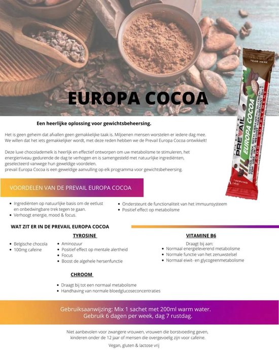 Valentus Prevail Europa Cocoa - 4 Weken - Afslank Chocomelk - Valentus