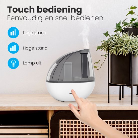 Auronic Luchtbevochtiger - 1,5 Liter - 40m2 - Geschikt voor Woonkamer, Kantoor, Slaapkamer, Babykamer en Meer - Stil - BPA-Vrij - Met Waterfilter - Wit