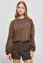 Urban Classics - Small Embroidery Terry Crewneck Crop Sweater/Trui - L - Bruin