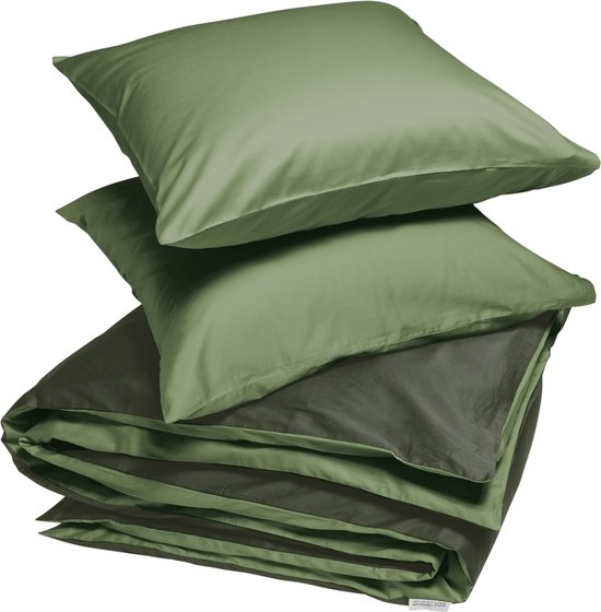Yumeko dekbedovertrek katoen satijn dubbelzijdig olive 200x220 + 2/60x70 - Bio, eco & fairtrade