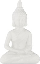 Relaxdays boeddhabeeld - 17 cm hoog - keramiek - tuinbeeld - zen decoratie - wit