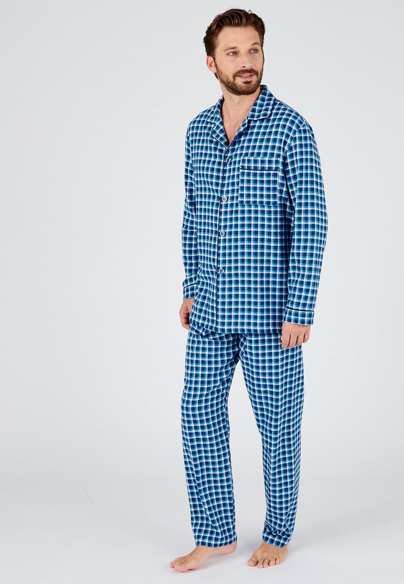 Damart - Pyjama van geborsteld flanel zuiver katoen - Heren - Blauw - S