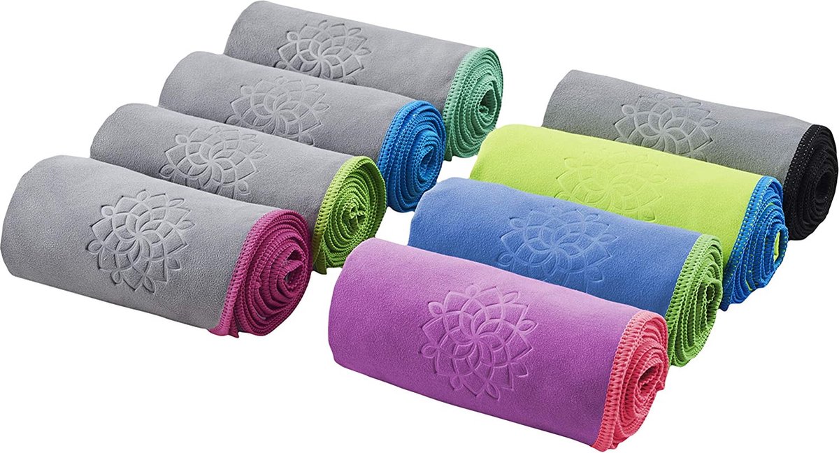 Bahidora® microvezel handdoek in 16 kleuren, sneldrogende reishanddoek met zakje en ophanglus, ultralichte en compacte outdoor handdoek (set 40x80 cm + 80x160 cm, geel groen/blauw)