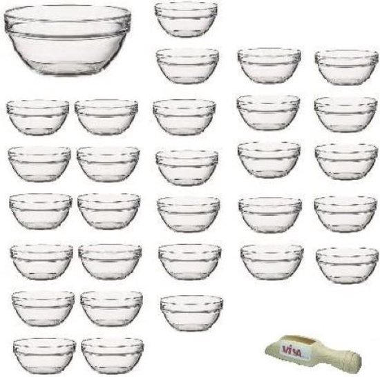 Viva-Haushaltswaren - 30 kleine glazen schaaltjes voor kookingrediënten, jam, dips, tapas enz. Ø 7,5 cm, incl. een kleine houten schep 7,5 cm
