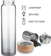 Reeho Theefles van glas met roestvrijstalen zeef, 1000 ml/1 liter, glazen waterfles met neopreen hoes, theepot met filter to go, waterfles van borosilicaatglas, BPA-vrij