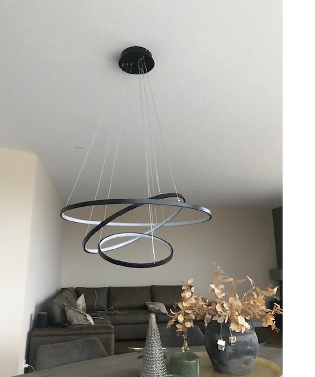 CNMKLM LED Hanglamp Dimbaar Creatief C-vormig Ontwerp Hangende Lamp Moderne Ring Kroonluchter Hoogte Verstelbaar Voor Eettafel, Woonkamer, Eetkamer, Slaapkamer(Black,1 ring/40CM/25W