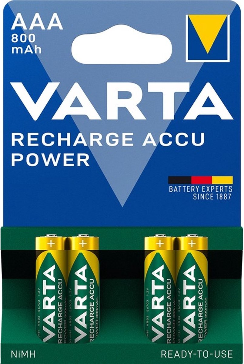 Varta AAA Oplaadbare Batterijen - 800mAh - 4 stuks | bol.com
