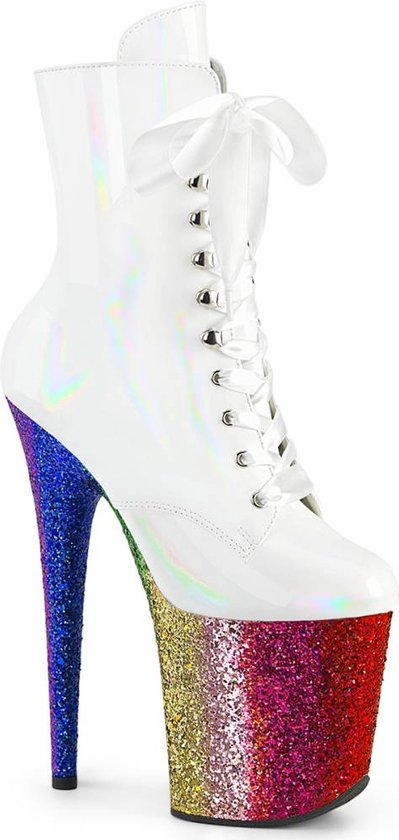 Pleaser - FLAMINGO-1020HG Plateau Laarzen, Paaldans schoenen - US 5 - 35 Shoes - Wit/Regenboog