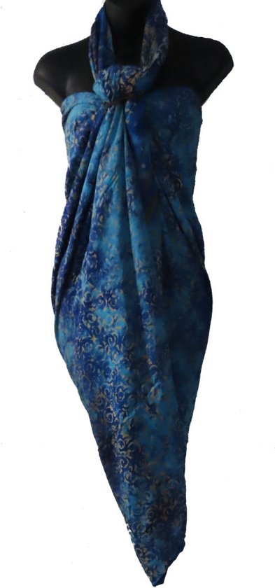 Hamamdoek extra groot figuren vlekken patroon lengte 115 cm breedte 220 cm kleuren blauw geelgoud lichtblauw dubbel geweven extra kwaliteit.