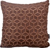 Housse de coussin géométrique marron/ or | Polyester / Fausse fourrure | 45 x 45 cm
