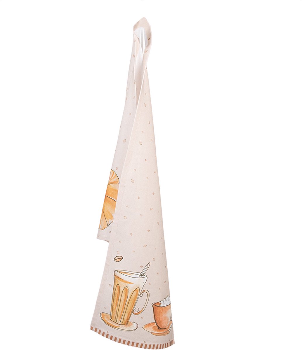 Clayre & Eef Theedoek 50x70 cm Beige Katoen Croissant en Koffie