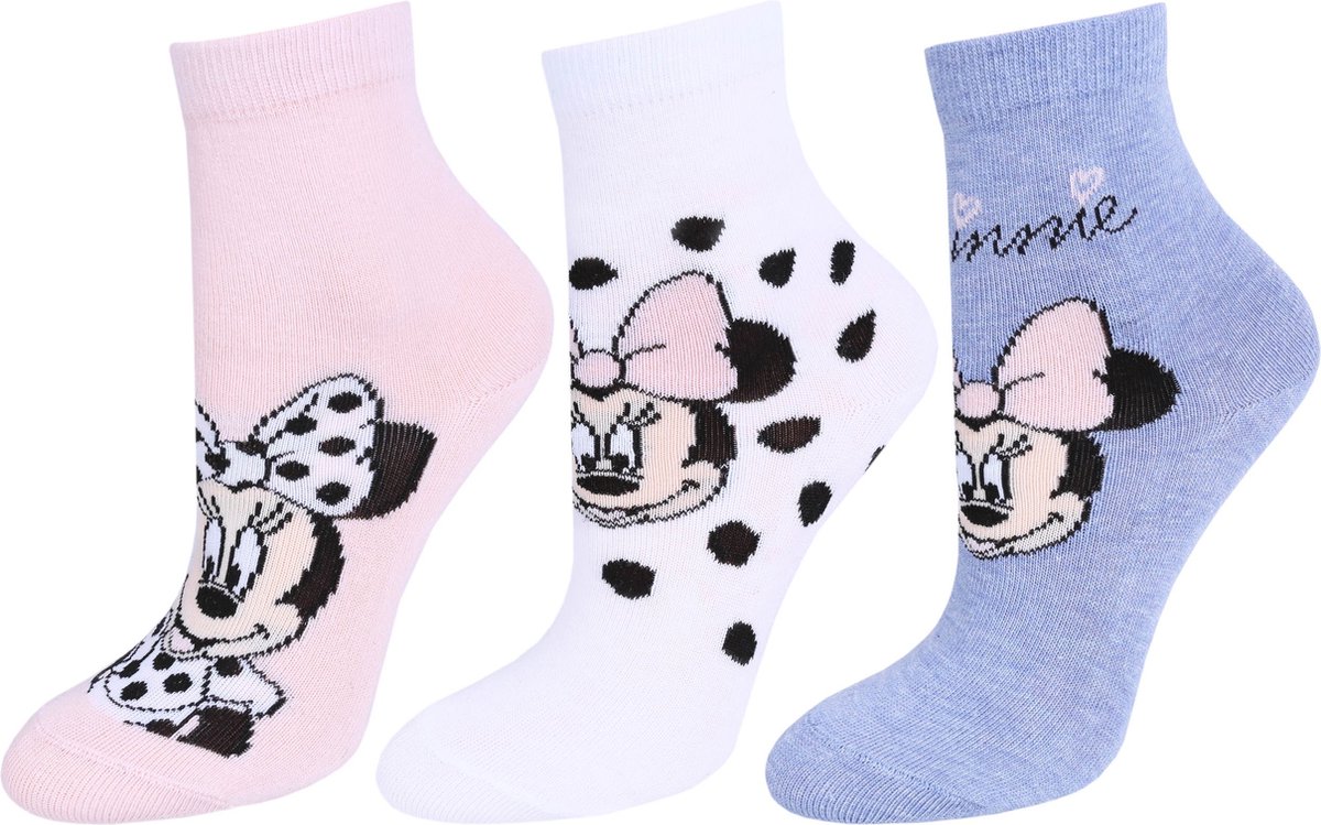 Minnie Mouse DISNEY - 3x Blauw en roze babysokjes / 0-0 m