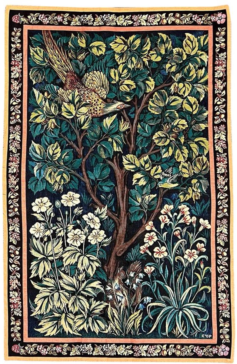 Signare Wandkleed - luxe gobelinstof - Cock and Pheasant - De haan en de fazant - William Morris - 139 x 91 cm Blauw