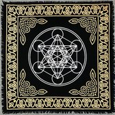 Tarotkaarten Tafelservetten Hekserij Benodigdheden Zwart Goud Tafelkleed Vierkant Spiritueel Hemels Dekdoek Met Franjes , Hexagon Metatron, 90x90cm