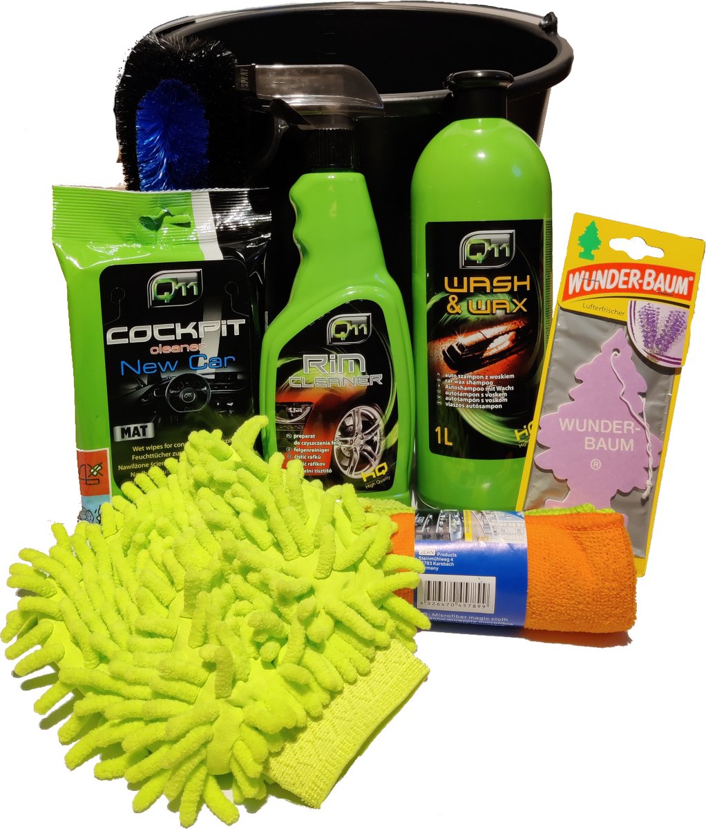 Autowas Pakket - 7 + 1 delig - Reiniging set - Auto wassen - Exterieur - Interieur - Auto shampoo - Velgen reiniger - Borstels - Emmer