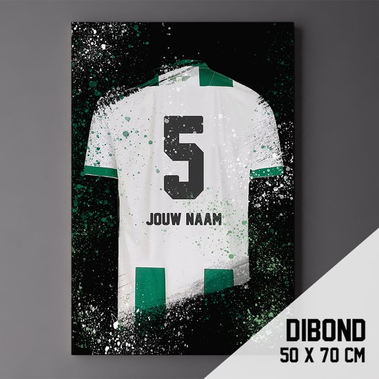 Groningen - Poster - Schilderij - Voetbal Shirt Op Dibond 50 x 70 cm + ophangsysteem (gepersonaliseerd, naam + nummer)