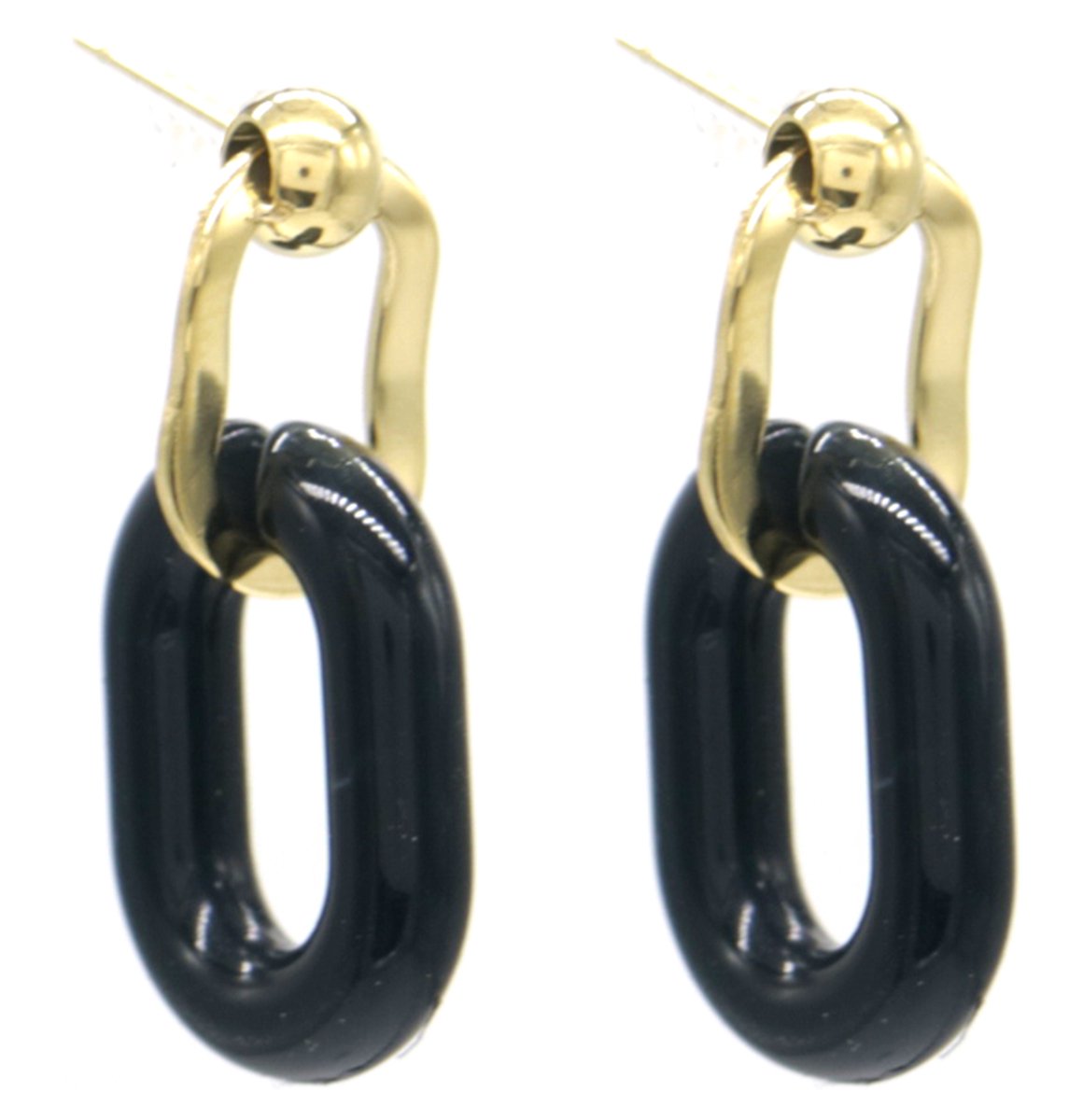 Oorbellen met Ovaal - RVS - 2,8 cm - Goudkleurig en Zwart