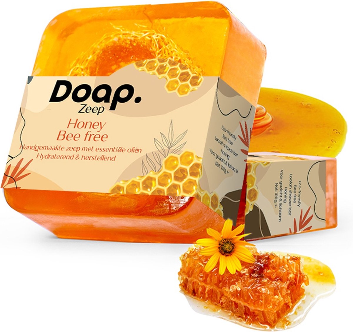 Doap Zeepblok Honing - 100g Zeep Stuk met Loofah Spons - Handgemaakte Biologische Body Bar met Luffa - Duurzaam Cadeau
