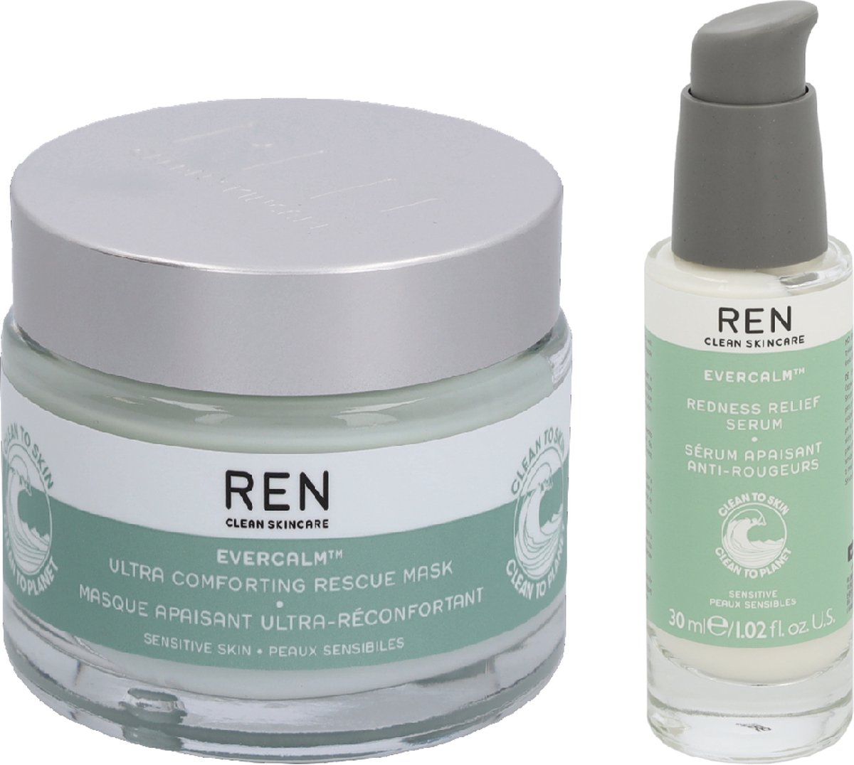 REN Evercalm Bundel: Ultra Comforting Rescue Mask 50ml + Redness Relief Serum 30ml