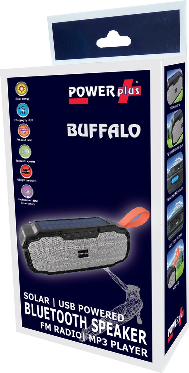 POWERplus Buffalo Solar en USB oplaadbare Bluetooth Speaker met ingebouwde FM Scan Radio Noodradio - Nood Radio - Camping van powerplus — afbeelding 4