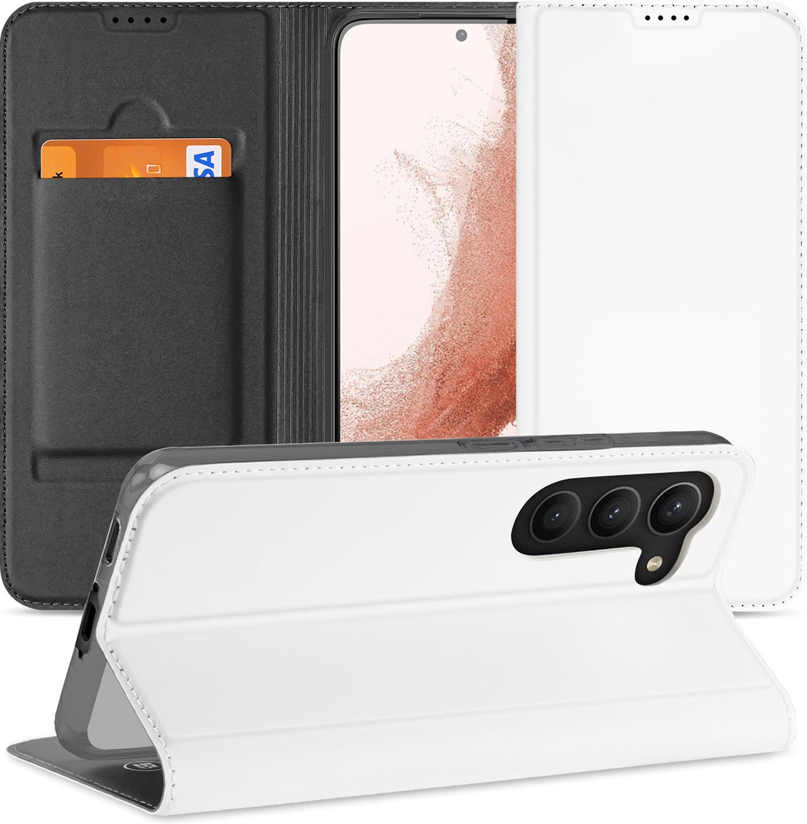 Stand Case Hoesje voor de Samsung Galaxy S23 Wit met Pashouder