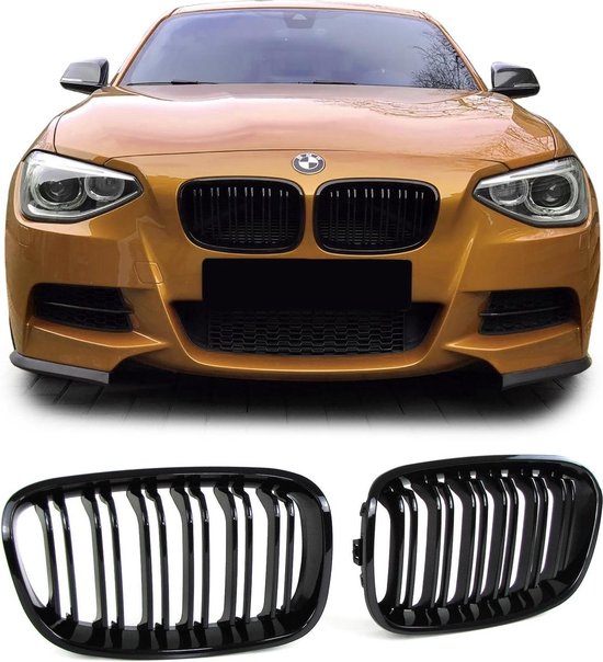 Bmw 1 Serie F20 F21 118i 120i 123i130i 135i 140i Grille Grill Nieren Dubbele Spijl M Performance Look Piano Lak Zwart Glanzend