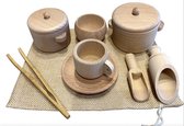 houten speelgoed thee en keukenset 10-delig| keukengerei mini| montessori sensory bin tool set