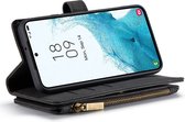 Samsung Galaxy S23+ Bookcase hoesje - CaseMe - Effen Zwart - Kunstleer - Portemonnee met 10 Vakjes voor Pasjes en Ritsvak