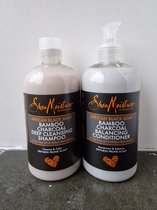 Shea Moisture Savon noir africain Bamboo DUO Shampooing nettoyant en profondeur 384 ml + Après-shampooing équilibrant 384 ml