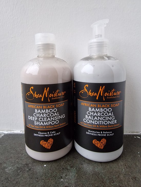 Foto: Shea moisture african black soap bamboo charcoal duo deep cleansing shampoo 384ml balancing conditioner 384ml