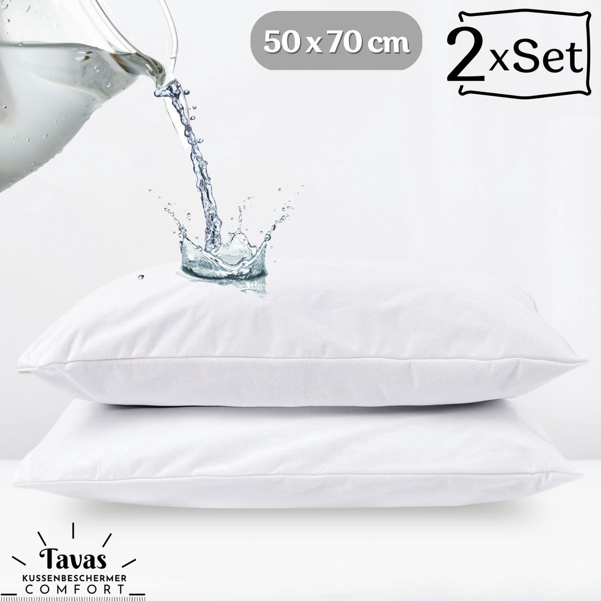Tavas Pamura Waterdichte Kussenbeschermer 50x70 cm 2 Stuks Kussenbeschermer Vocht beschermend - Met rits - Incontinentie Kussenslop Molton %100 Katoen Badstof Wit