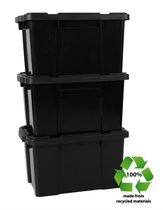 IRIS Powerbox Robuust Opbergbox - 50L - 100% Recycled Kunststof - Zwart - Set van 3