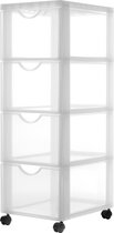 Commode IRIS Ohyama Design Chest - 4 tiroirs x 15L - Plastique - Wit/ Transparent - Avec roulettes