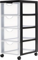 Système de tiroirs IRIS Ohyama Design Chest - 4 tiroirs x 11,25L - Plastique - Zwart/ Transparent - Avec roulettes
