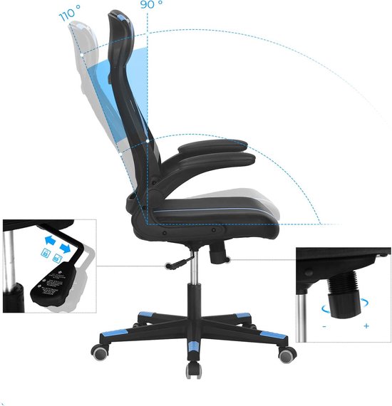 Bureaustoel - Bureau stoel Blauw - Blauw - Bureau - Stoel - Thuis werken - Thuis kantoor - Stoel - Gamestoel - Game stoel - Game bureau stoel - Buro stoel - Gaming - Game pc - Game computer stoel - computer stoel - ComputerStoel - Game PC