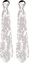 2x stuks zilveren pailletten stropdas 32 cm - Carnaval/verkleed/feest stropdassen