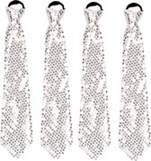 4x stuks zilveren pailletten stropdas 32 cm - Carnaval/verkleed/feest stropdassen