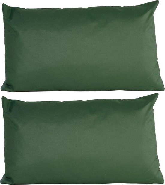 2x Bank/sier kussens voor binnen en buiten in de kleur donkergroen 30 x 50 cm - Tuin/huis kussens