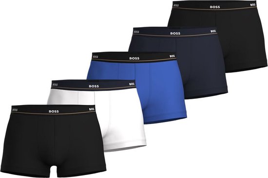 HUGO BOSS Essential trunks (5-pack) - heren boxers kort - zwart - wit - blauw - Maat: