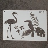 Stencil, Flamingo en toekan, A5, kaarten maken, scrapbooking, sjabloon, knutselen, herbruikbaar