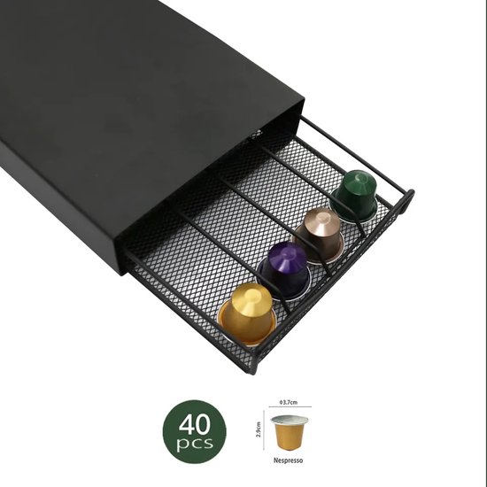 Nespresso Capsulehouder met lade - Koffiecups Houder - 40 Cups - RVS - Zwart - AlphaProducts