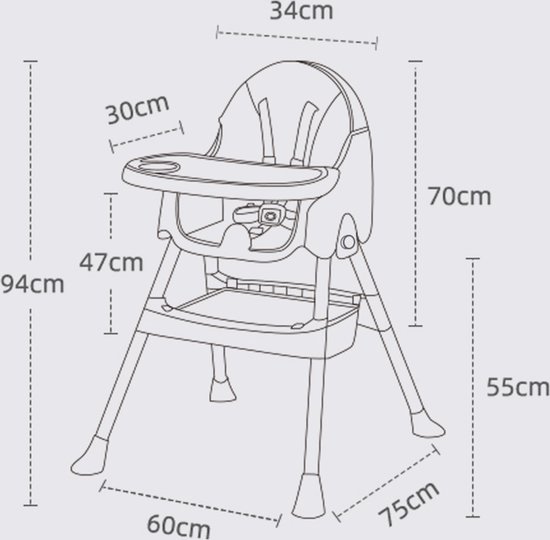 K IKIDO Kinderstoel 3 in 1 - Inklapbare Eetstoel met opbergmand - Afneembare plaat - Verstelbaar Baby Stoel -Baby Eetstoel - Uitneembaar lederen kussen - Stille antislip stoelpoten om de vloer te beschermen - 5-punts gordel - 40 kg dragen - KCY-003 van K IKIDO — afbeelding 2