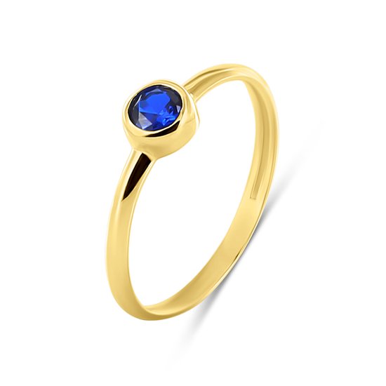 Silventi 9NBSAM-G230018 Gouden Ring met Blauw Saffier 4mm Doorsnee - Dames - Maat 53 - 14 Karaat - Goud