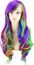 KIMU Rainbow wig perruque longue colorée à frange oblique - licorne licorne