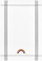 Theedoek Wafelstof 50x70 cm Wit met borduring Regenboog-LGBT - 4 Stuks
