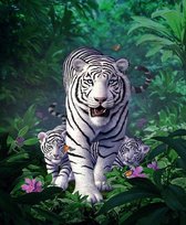Denza - painting witte tijger voor volwassenen 40 x 50 cm volledige bedrukking ronde steentjes direct leverbaar - jungle - tijger - leeuw