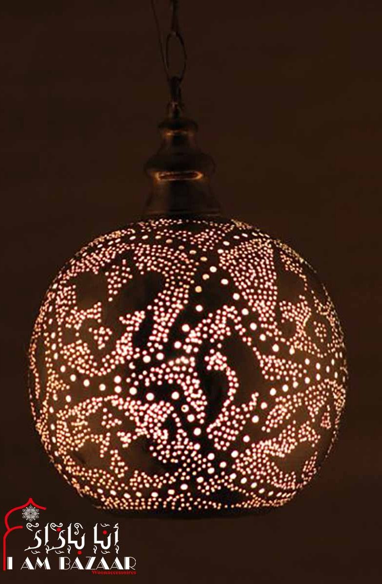 Bollamp zilver met patronen